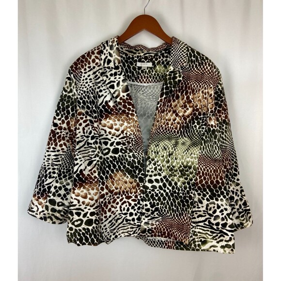 Erin London Women's Size 2X Black Brown Cheetah Animal Print Collared Jacket - Picture 1 of 10